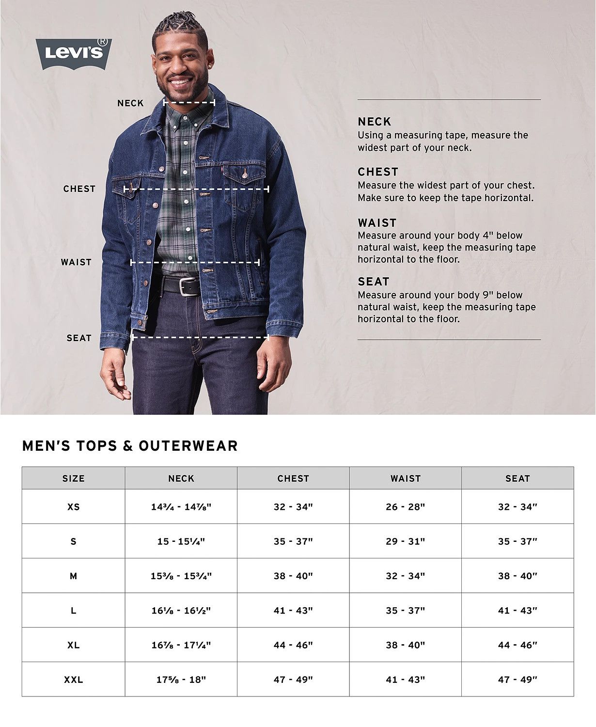 Levis on sale jacket measurements